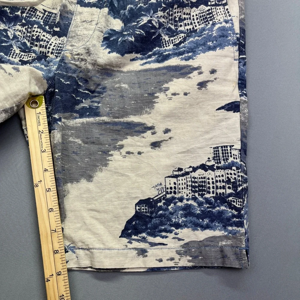 Linen Blend Shorts Elastic Waist Tropical‎ Print Casual Mens Fits 30